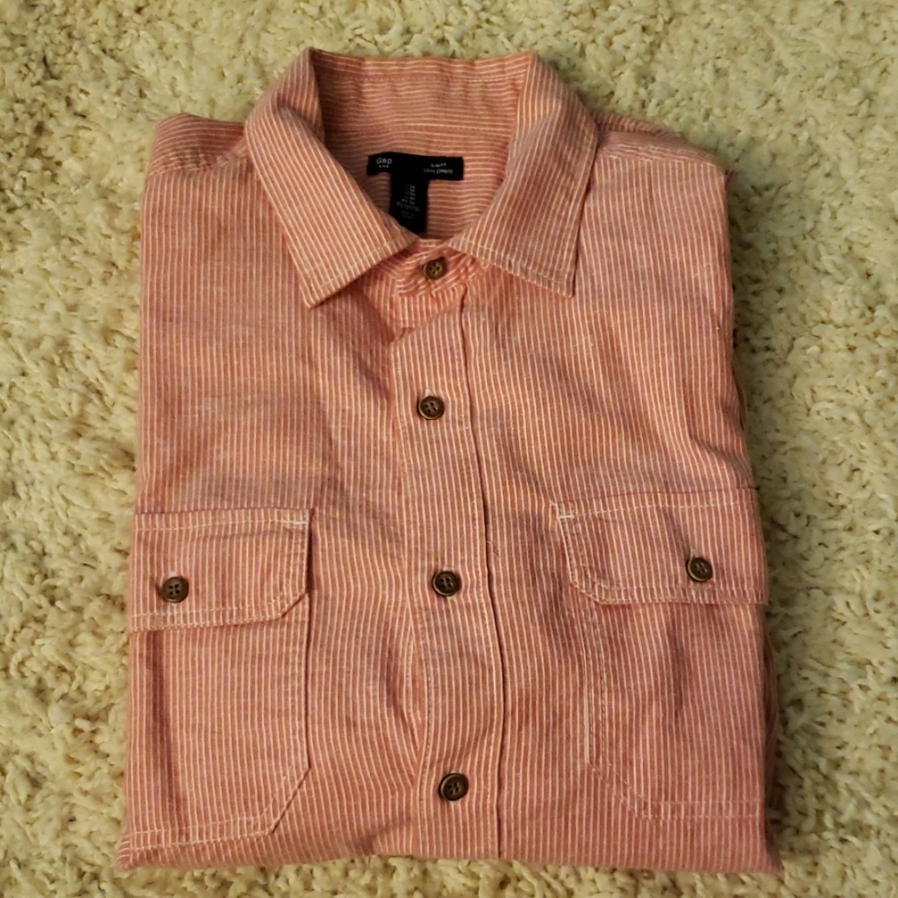 GAP Men's Light Red/White Stripe Button Down Shirt
